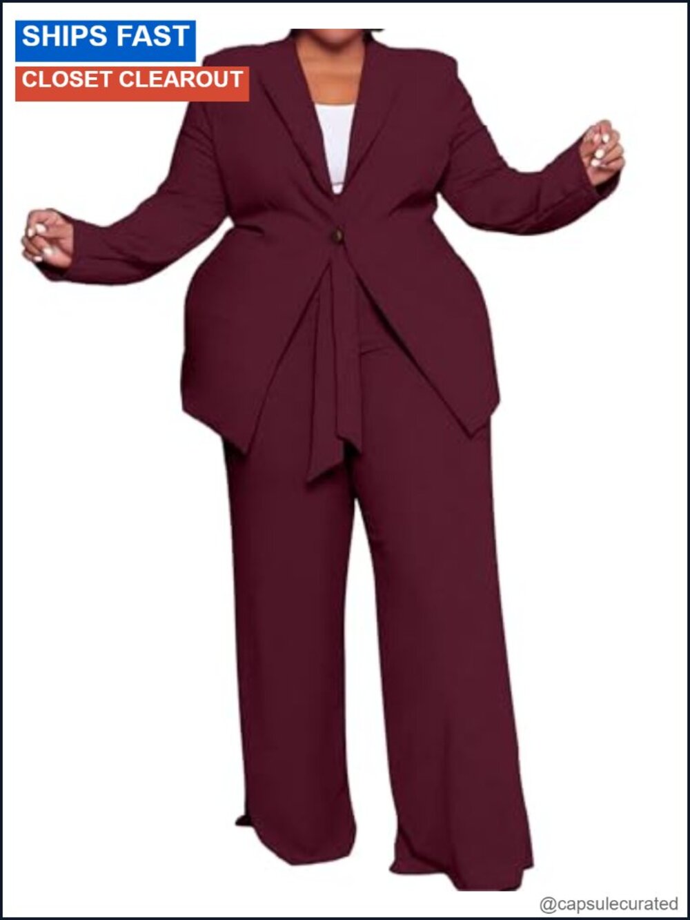 Women's Plus Size 2-Piece Pant Suit Set Blazer & Pants Business Casual
